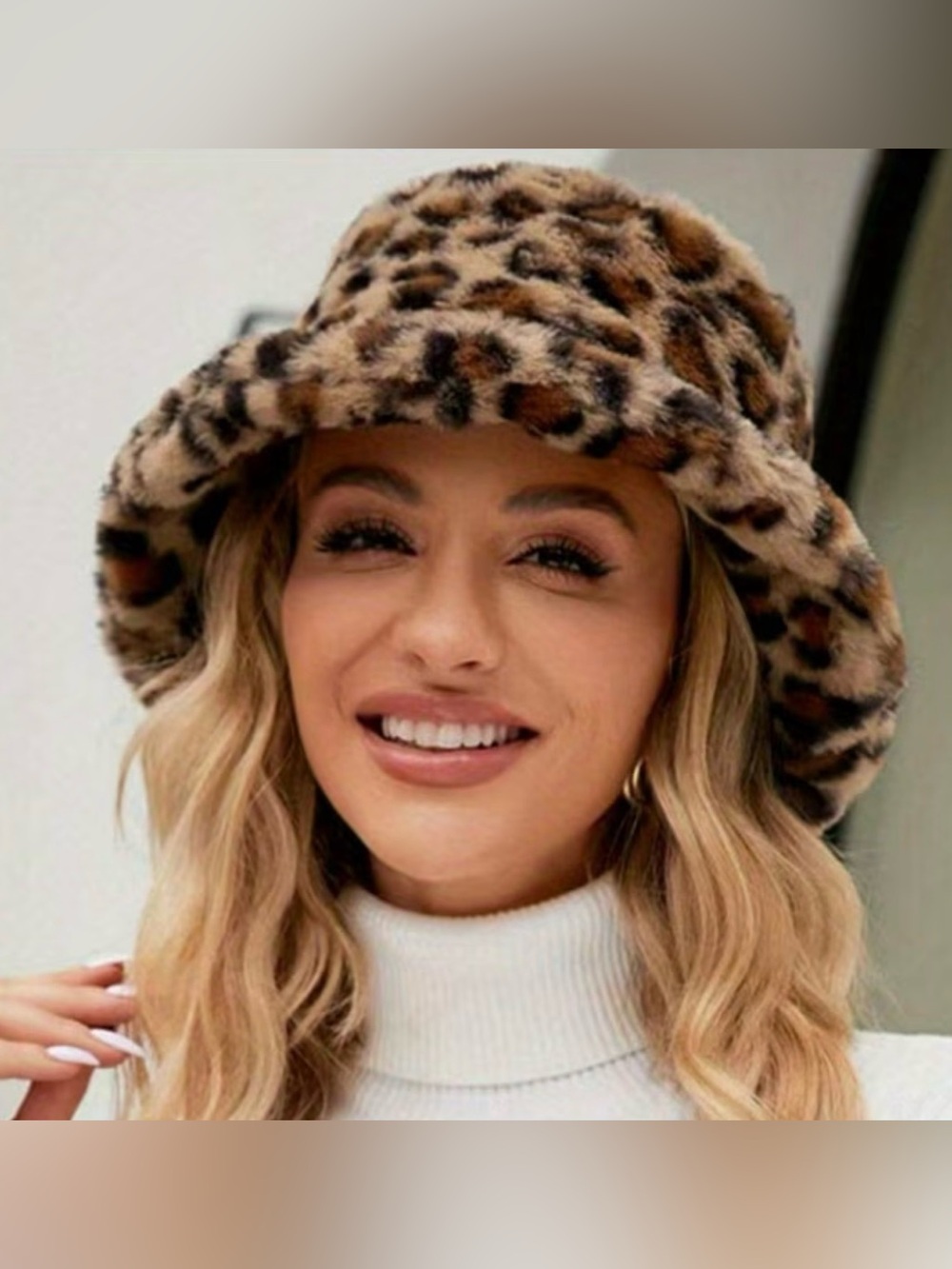 Faux Fur Leopard Print Bucket Hat - Adult Size New Boutique - Picture 2 of 3